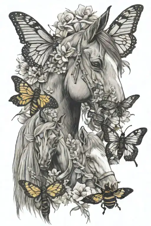 Horse, moth, buck, and bee  tattoo design idea