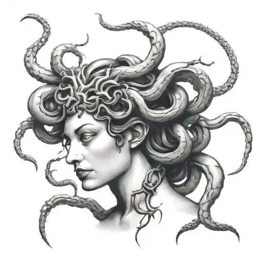 Medusa gorgon with spider legs splayed tattoo design idea