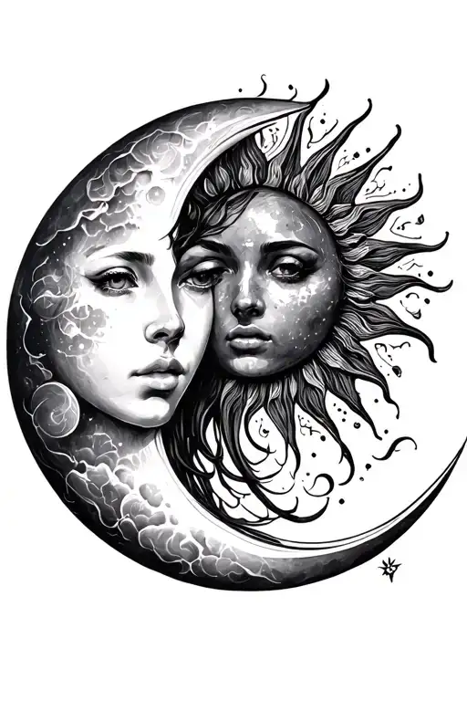 sun and moon tattoo design idea