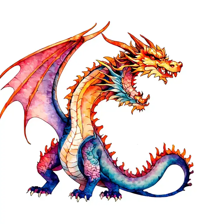 Back tattoo, classic fantasy dragon with wings, not a Chinese dragon that looks like he was on his back tattoo design idea