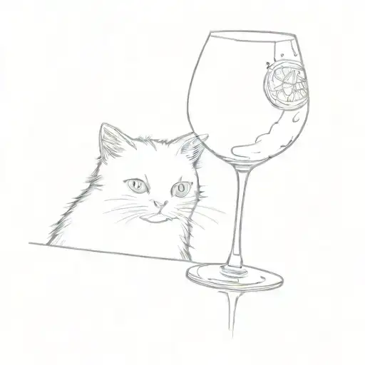 a cat and a glass of orange juice tattoo design idea