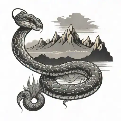 snake, mountain , ocean tattoo design idea