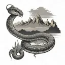 snake, mountain , ocean tattoo design idea
