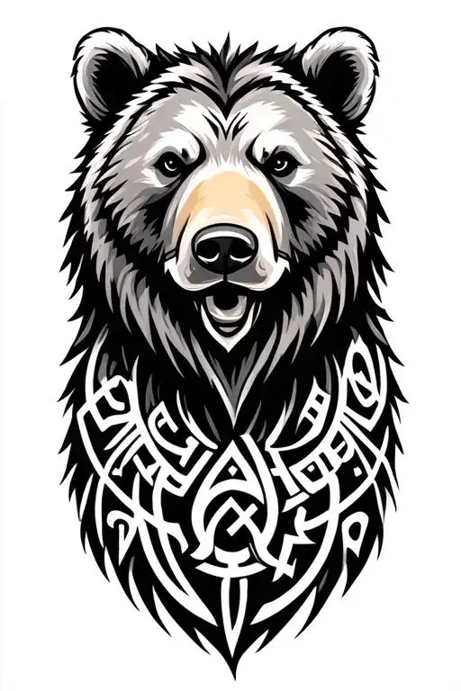 nordic grizzly bear with runes forming tattoo design idea