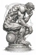 the atlas titan sitting on a globe in the pose of the thinker tattoo design idea