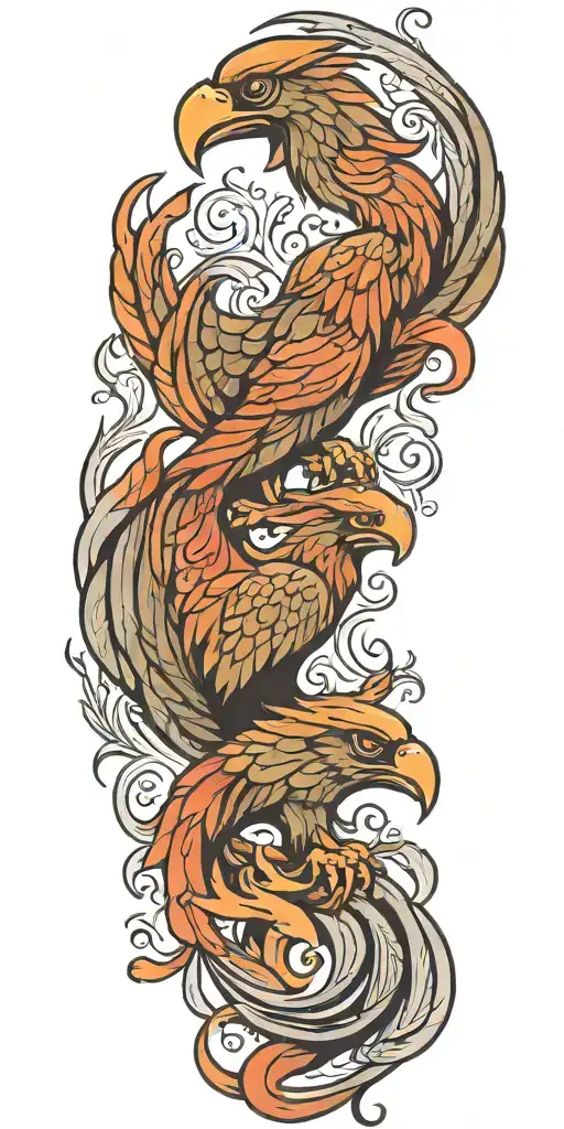 phoenix and 3-headed dog tattoo design idea