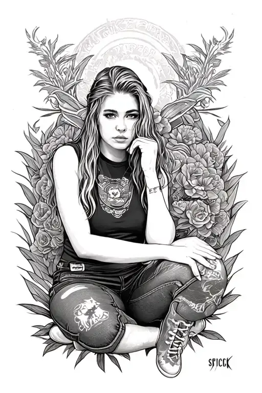 spick mullet on woman sitting tattoo design idea