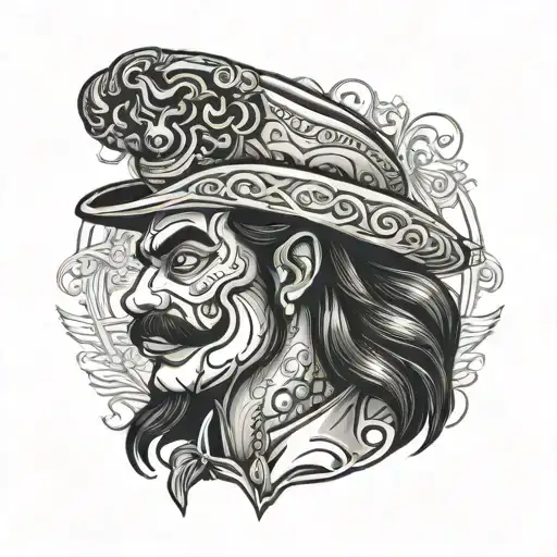 mexican gangster with large mustache and long hair with clown face make-up  tattoo design idea