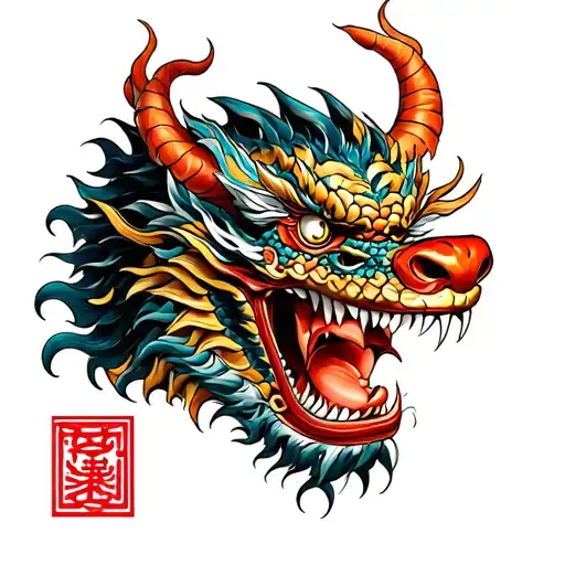 Japanese Dragon And Oni Mask tattoo design idea