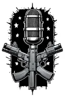 AK-47 automatic machine and microphone tattoo design idea