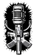 AK-47 automatic machine and microphone tattoo design idea