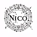 The name Nico with Virgo constellation tattoo design idea