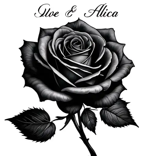 black rose with Alicia written above it tattoo design idea