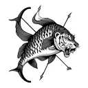 TIGER BULL DOUBLE FISH BOW ARROW WITH TAMIL NUMBERS  tattoo design idea