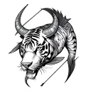 TIGER BULL DOUBLE FISH BOW ARROW WITH TAMIL NUMBERS  tattoo design idea