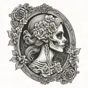 female skeleton cameo with Victorian frame tattoo design idea