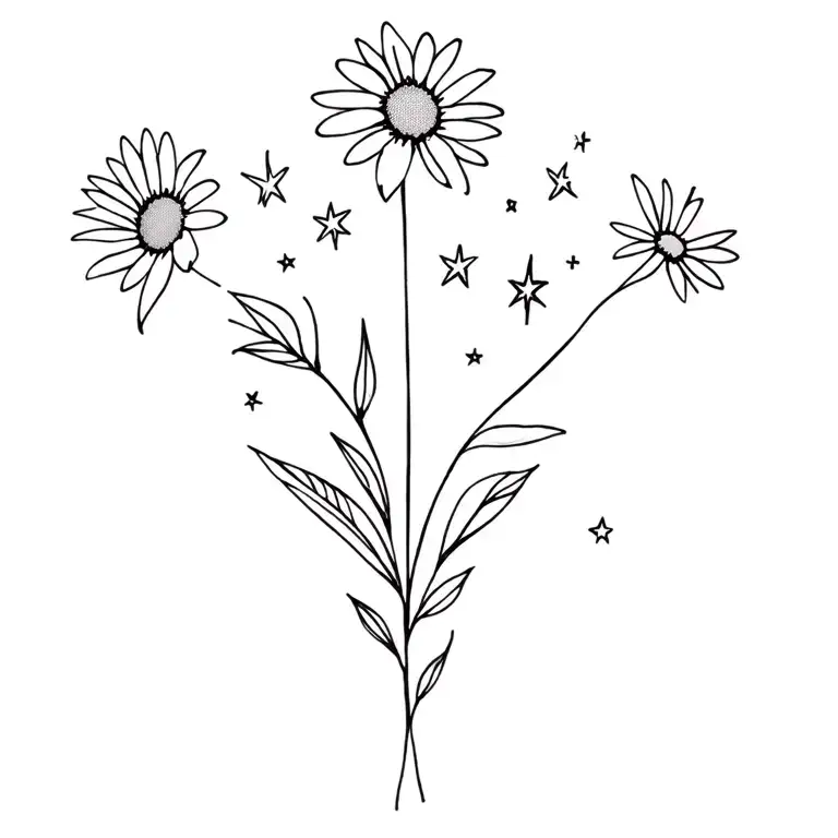 daisy, sea, stars tattoo design idea
