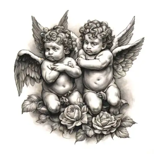 dark cherubs tattoo design idea