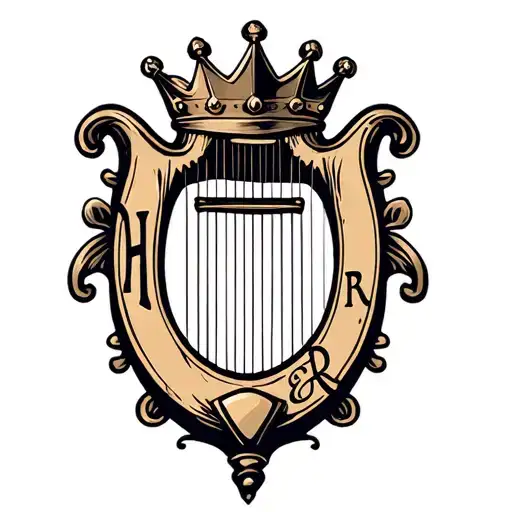 "H and r" "H and r" harp with crown hanging tattoo design idea