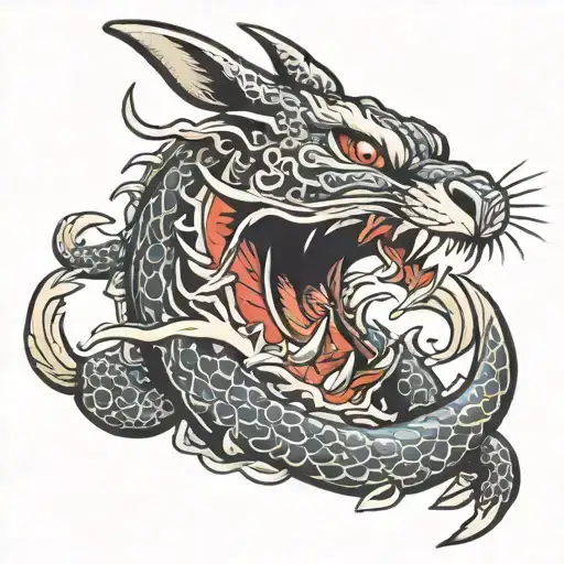 rabbit inside dragon mouth tattoo design idea