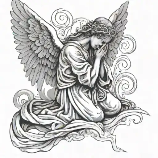 angel praying tattoo design idea
