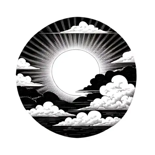 japanese sun and cloud background for tattoo background in black and white tattoo design idea