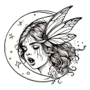 crying fairy on moon tattoo design idea
