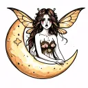 crying fairy on moon tattoo design idea