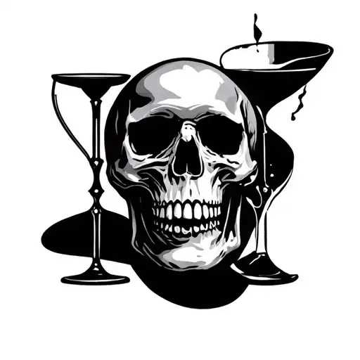 skull, hourglass and shadow figure of a man. tattoo design idea