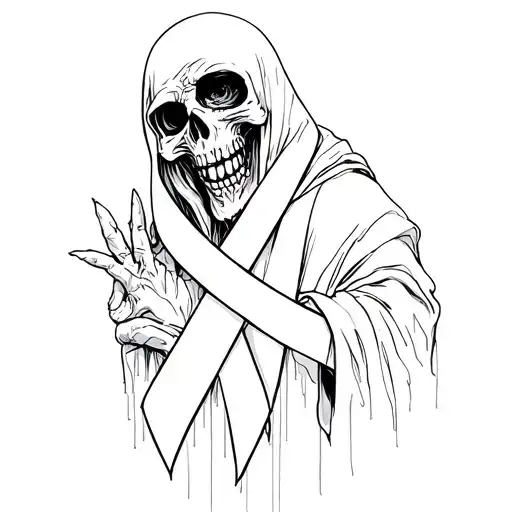 cancer ribbon with grim reaper tattoo design idea