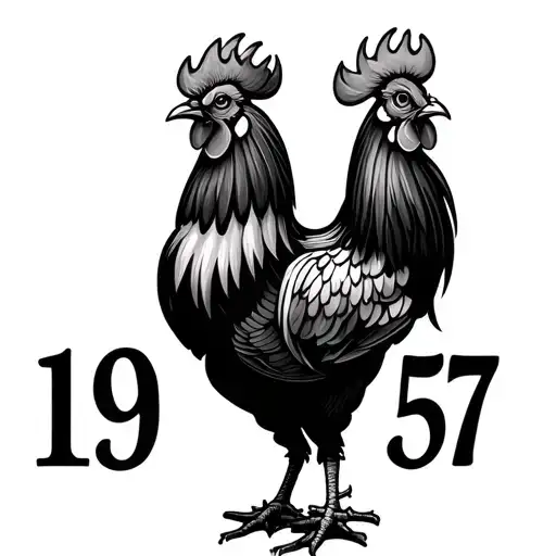 "1957" Chinese rooster standing tall tattoo design idea
