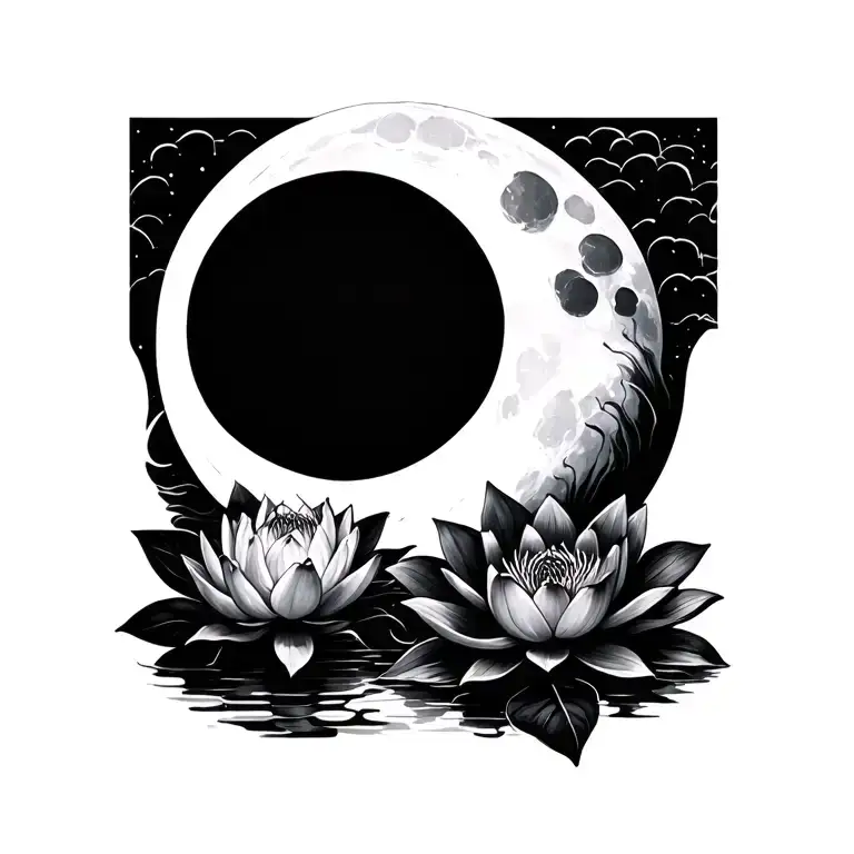 moon and lotus flower tattoo design idea