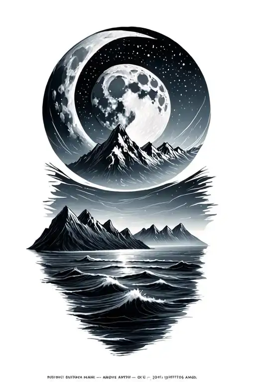 alaska mountains, ocean, full moon, big dipper tattoo design idea