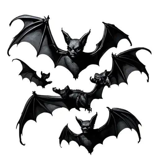 8 gothic bats flying tattoo design idea