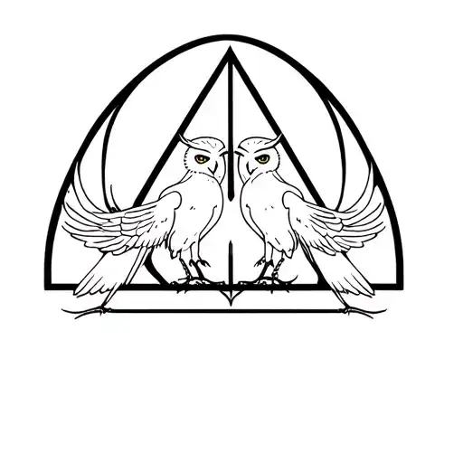 deathly hollows with owl and phoenix  tattoo design idea