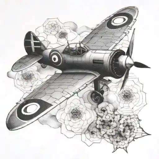 honeycomb and spitfire fighter plane tattoo design idea