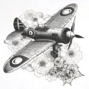 honeycomb and spitfire fighter plane tattoo design idea