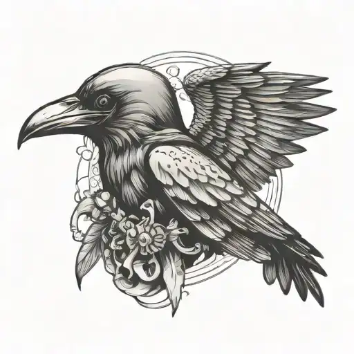 crow skull plague doctor wing tattoo design idea