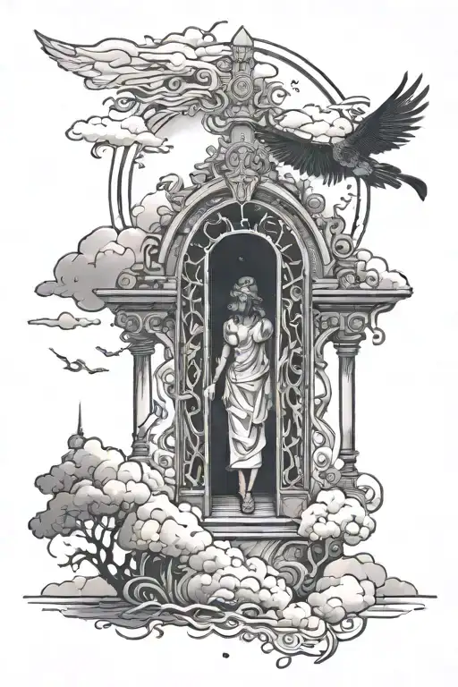 heavens gates someone walking tattoo design idea