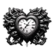 Heart clock chained tattoo design idea