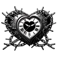 Heart clock chained tattoo design idea