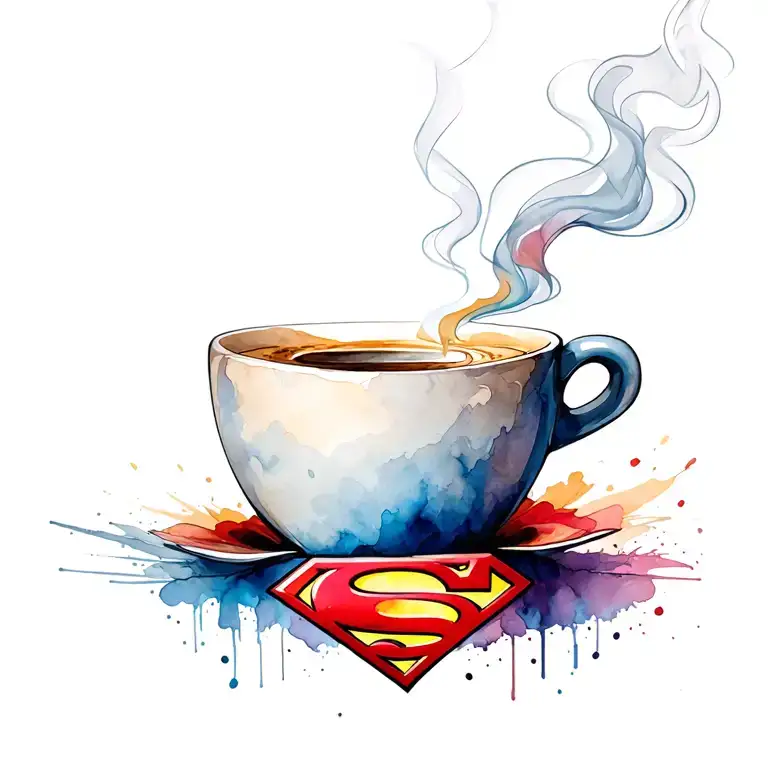coffee cup smoking with superman logo combined tattoo design idea