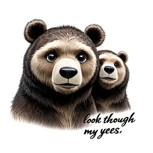 a eyes but in the eyes in the two bears from Disney's brother bear and with text around it say look though my eyes tattoo design idea