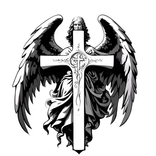Cross and Sf Raphael angel tattoo design idea
