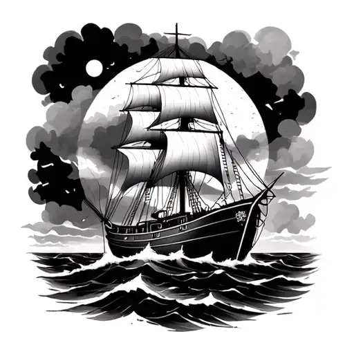 compass rose sail boat guided tattoo design idea