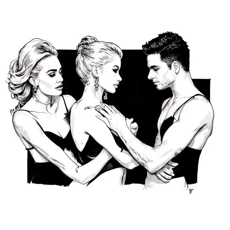 sexy blonde hotwife wifey threesome scene with a man tattoo design idea