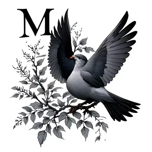 maria name with thornbush and dove birds tattoo design idea