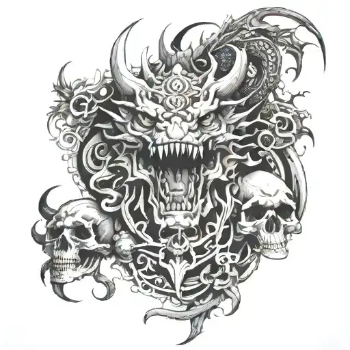 dragon and skulls tattoo design idea