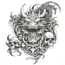 dragon and skulls tattoo design idea