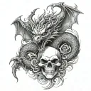 dragon and skulls tattoo design idea